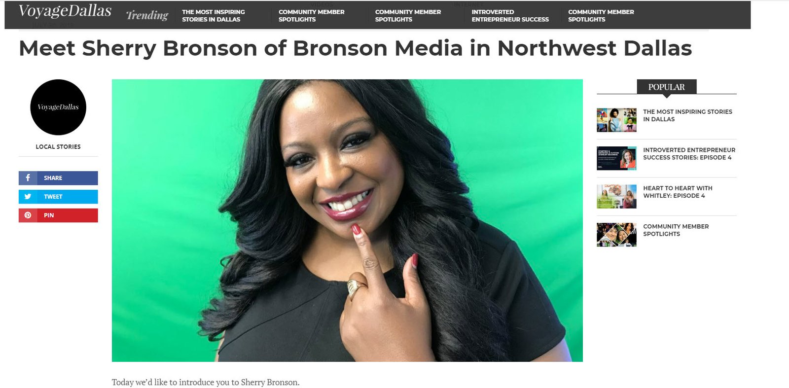 SHERRY BRONSON VOYAGE DALLAS MAGAZINE ARTICLE